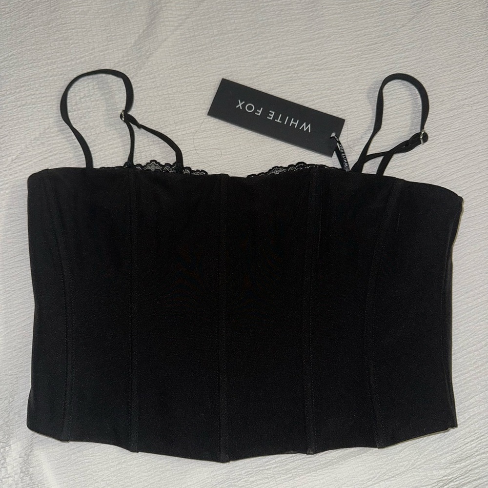 White Fox black corset with lace trim